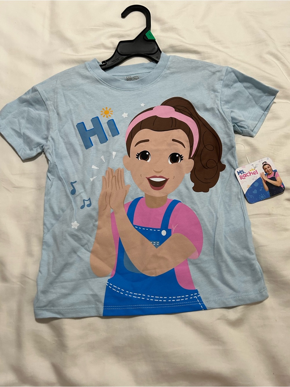 NWT Ms. Rachel 'Hi' Graphic Tee - Light Blue with Pink & Royal Blue size 5